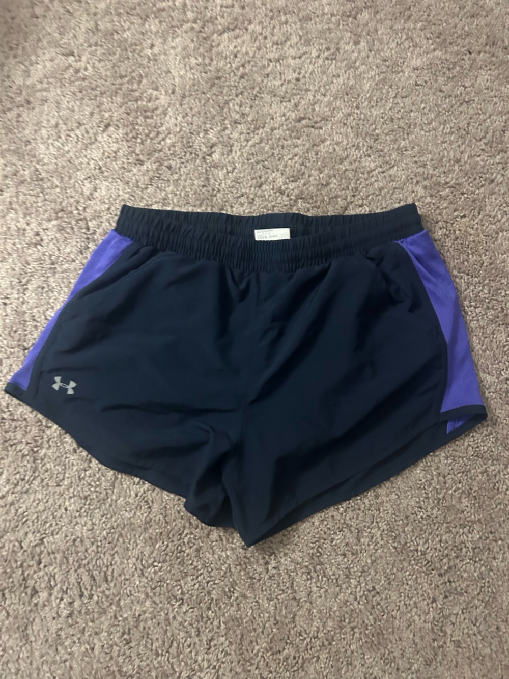 Under Armour Women’s Black Athletic Shorts with Purple Panels